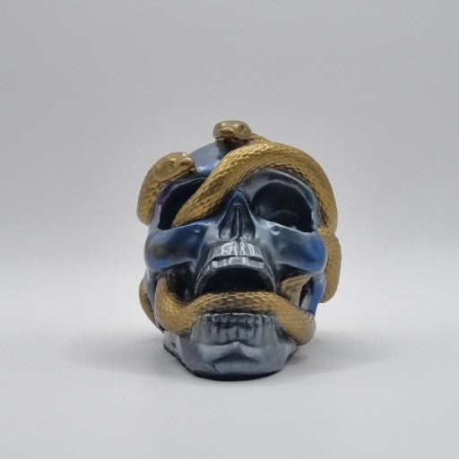 Small Skull Blue & Gold Multi-Coloured Paperweight