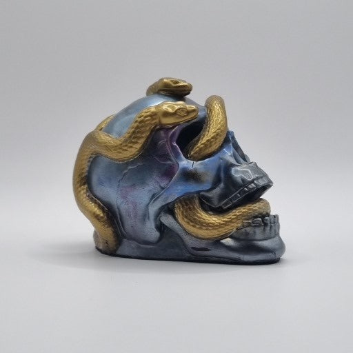 Small Skull Blue & Gold Multi-Coloured Paperweight