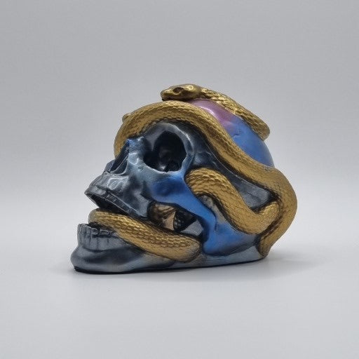 Small Skull Blue & Gold Multi-Coloured Paperweight