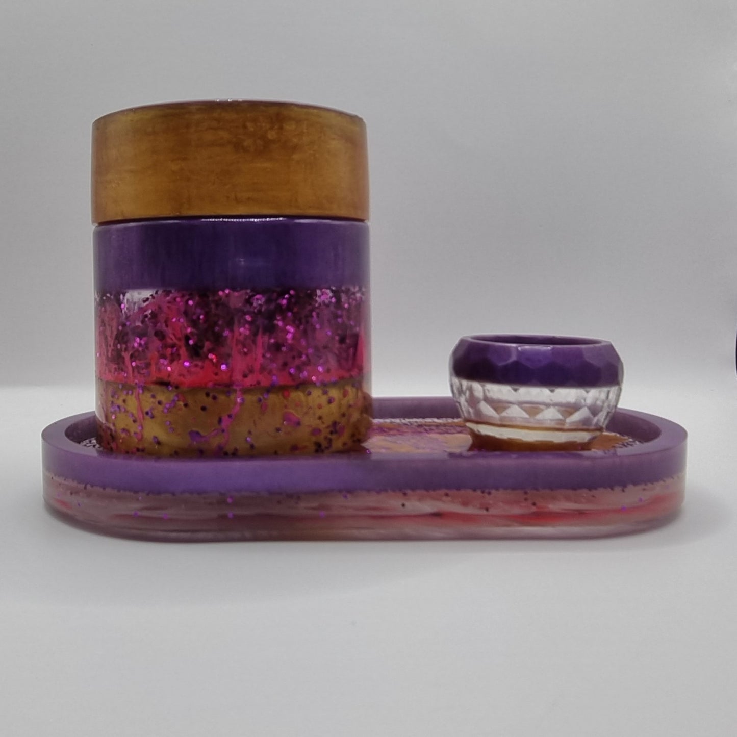 Cosmic Purple & Gold 3-piece Set - Decorative Storage Jar, Tray and Trinket Pot