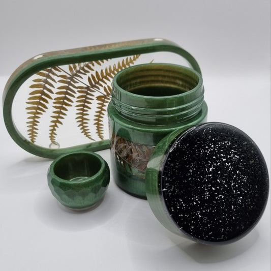 Rain Forest 3-piece Set - Decorative Fern Design - Storage Jar, Tray and Trinket Pot