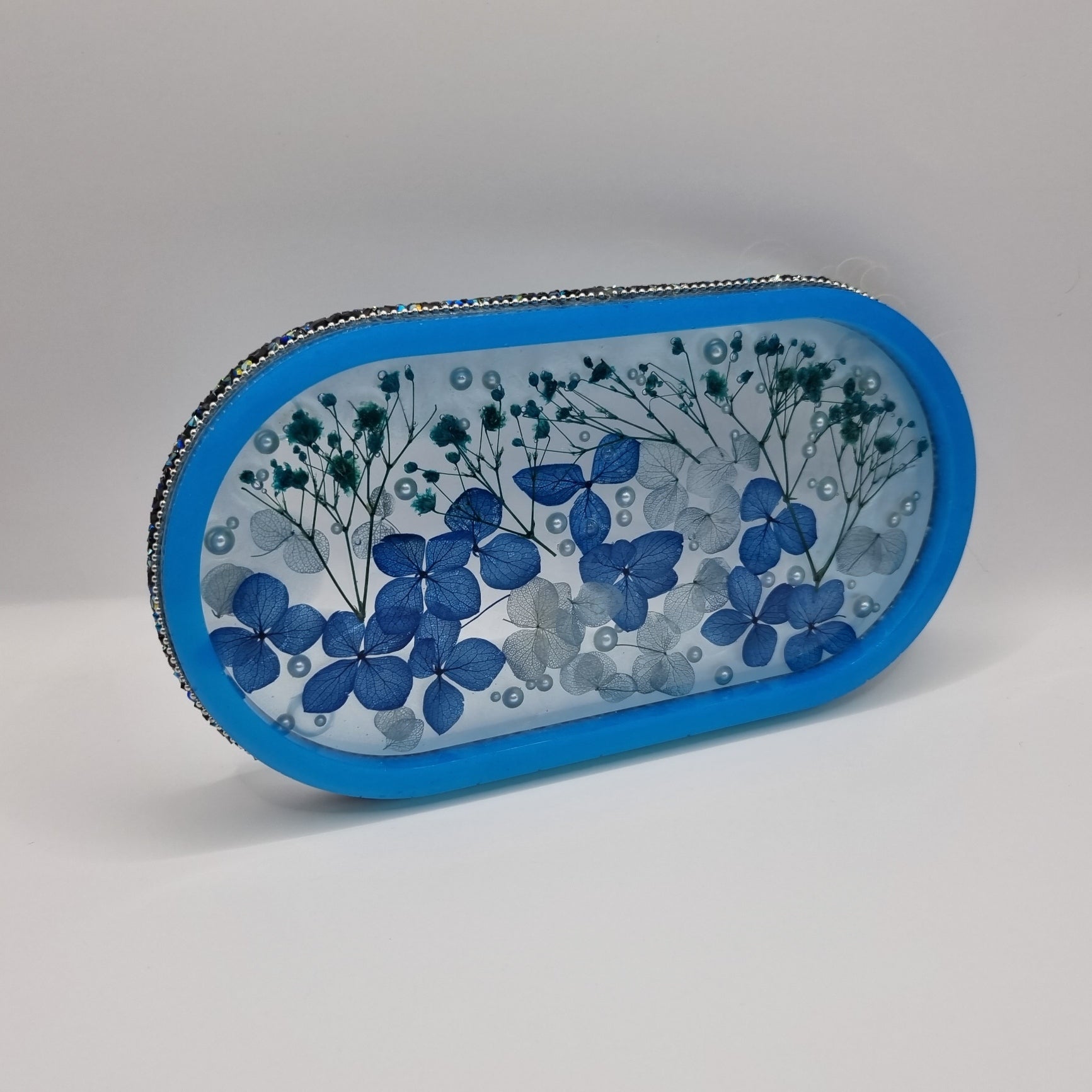 Blue Flowers & Pearls 2-piece Set - Decorative Tray