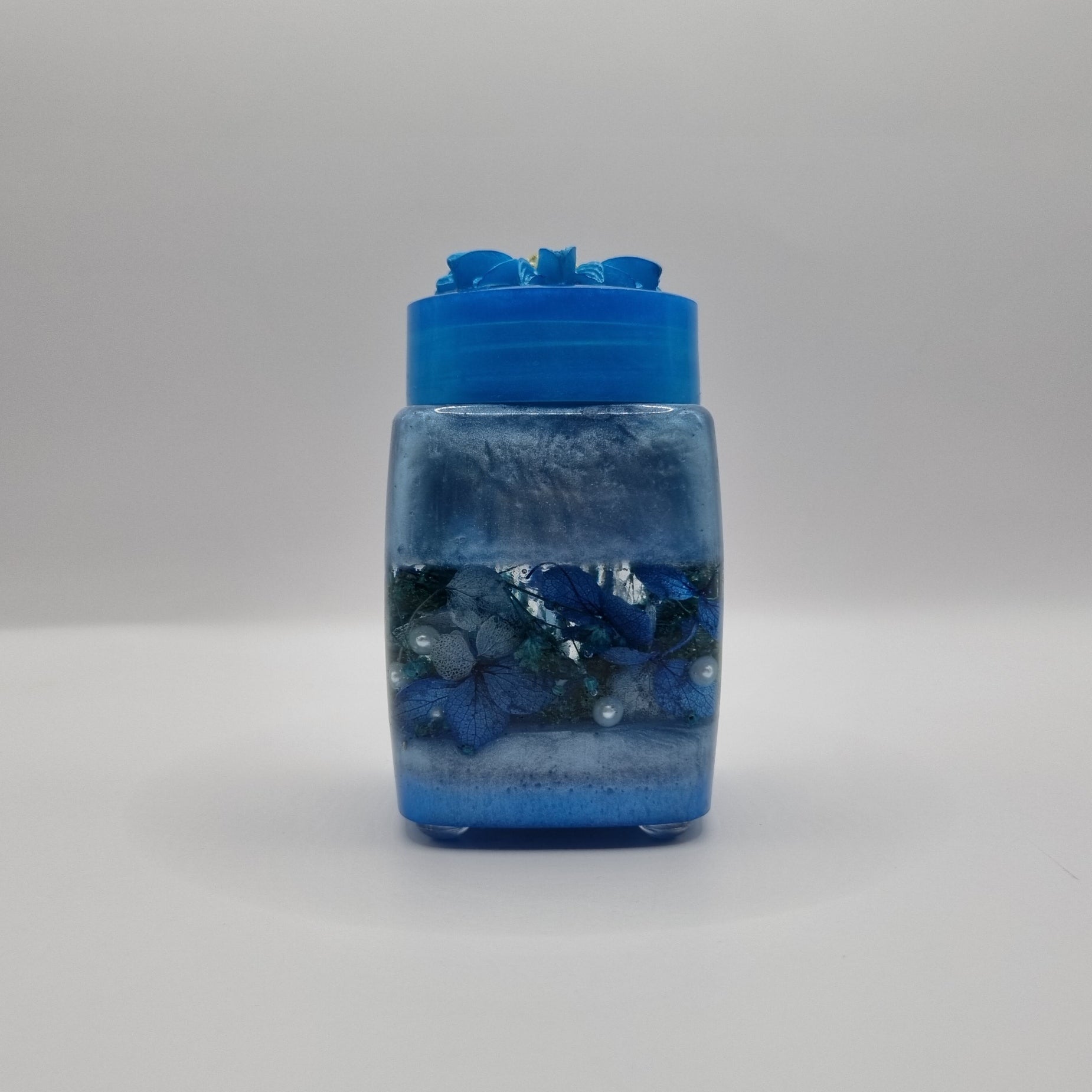 Blue Flowers & Pearls 2-piece Set - Decorative Small Storage Jar