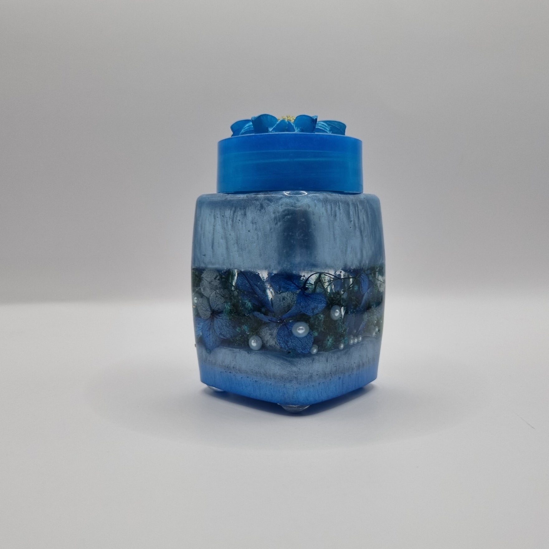 Blue Flowers & Pearls 2-piece Set - Decorative Small Storage Jar