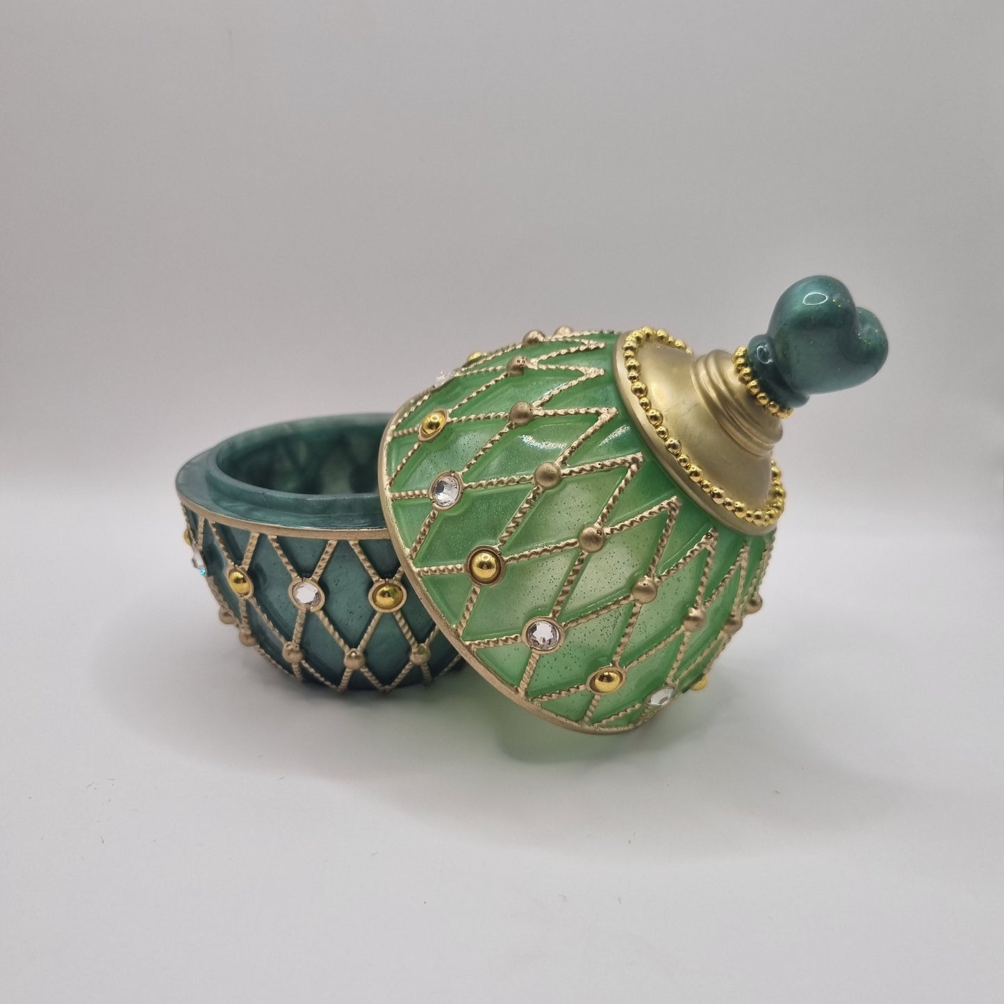 Green Faberge Style Egg Shaped Jewellery Trinket Box