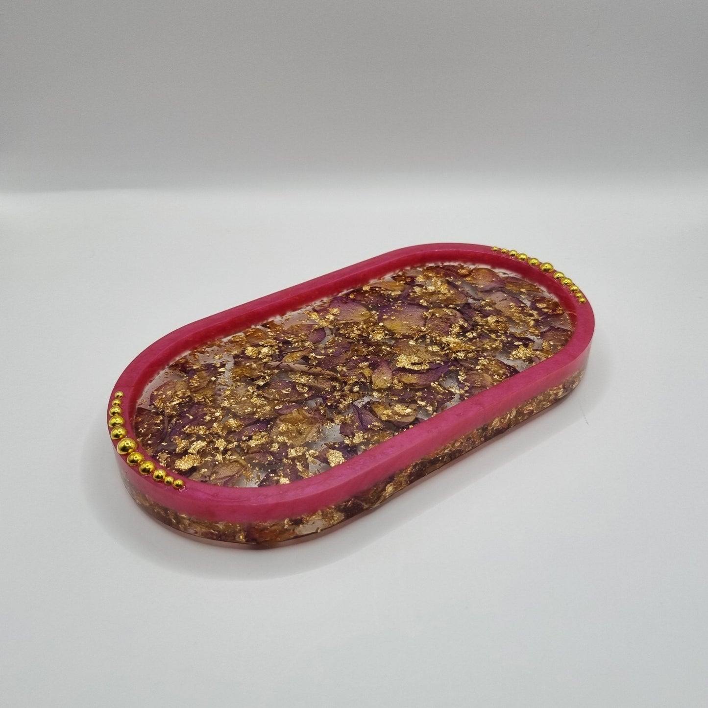 Fuchsia & Gold Rose Bouquet 3-piece Set - Decorative Tray