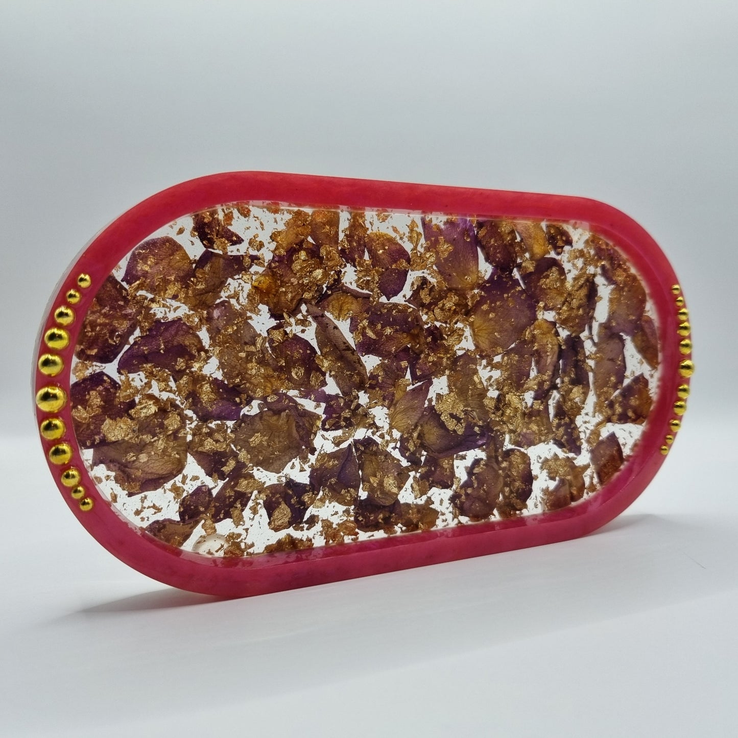 Fuchsia & Gold Rose Bouquet 3-piece Set - Decorative Tray