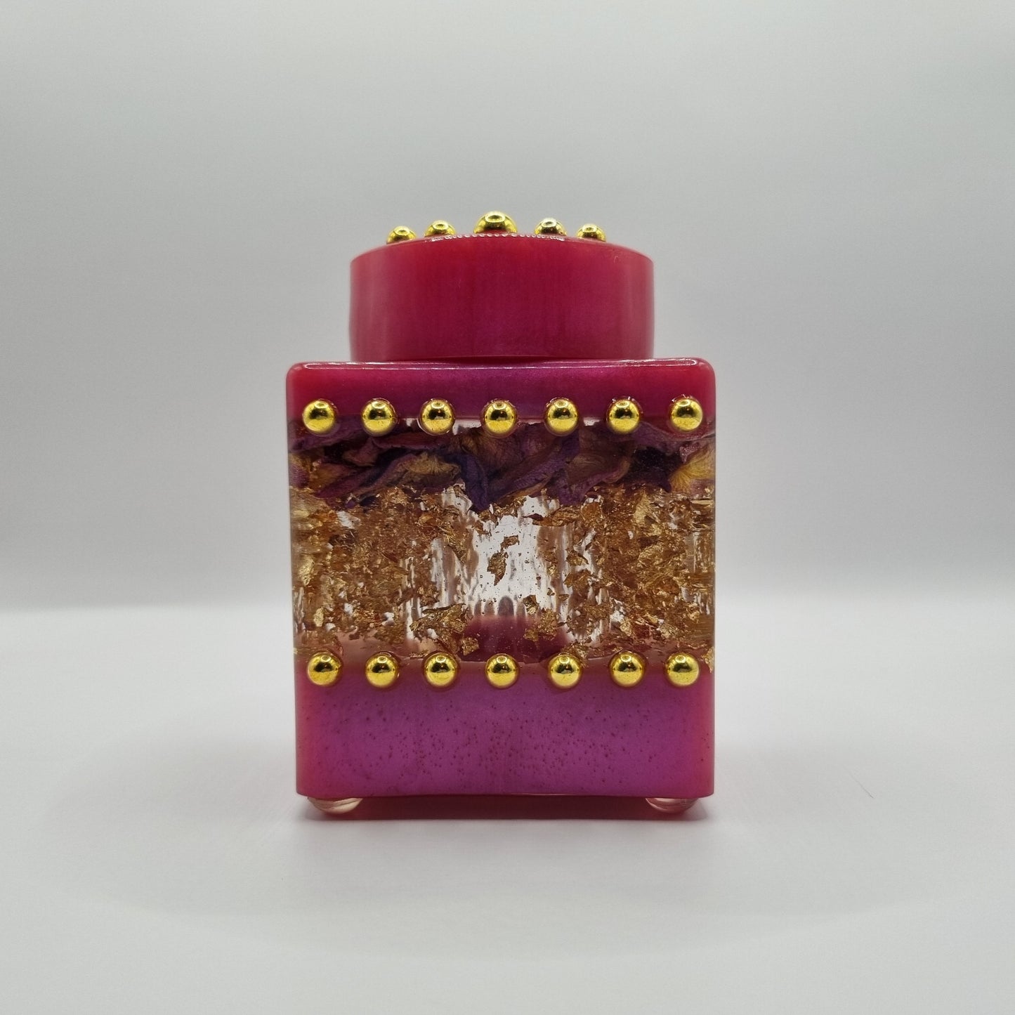 Fuchsia & Gold Rose Bouquet 3-piece Set - Decorative Storage Jar