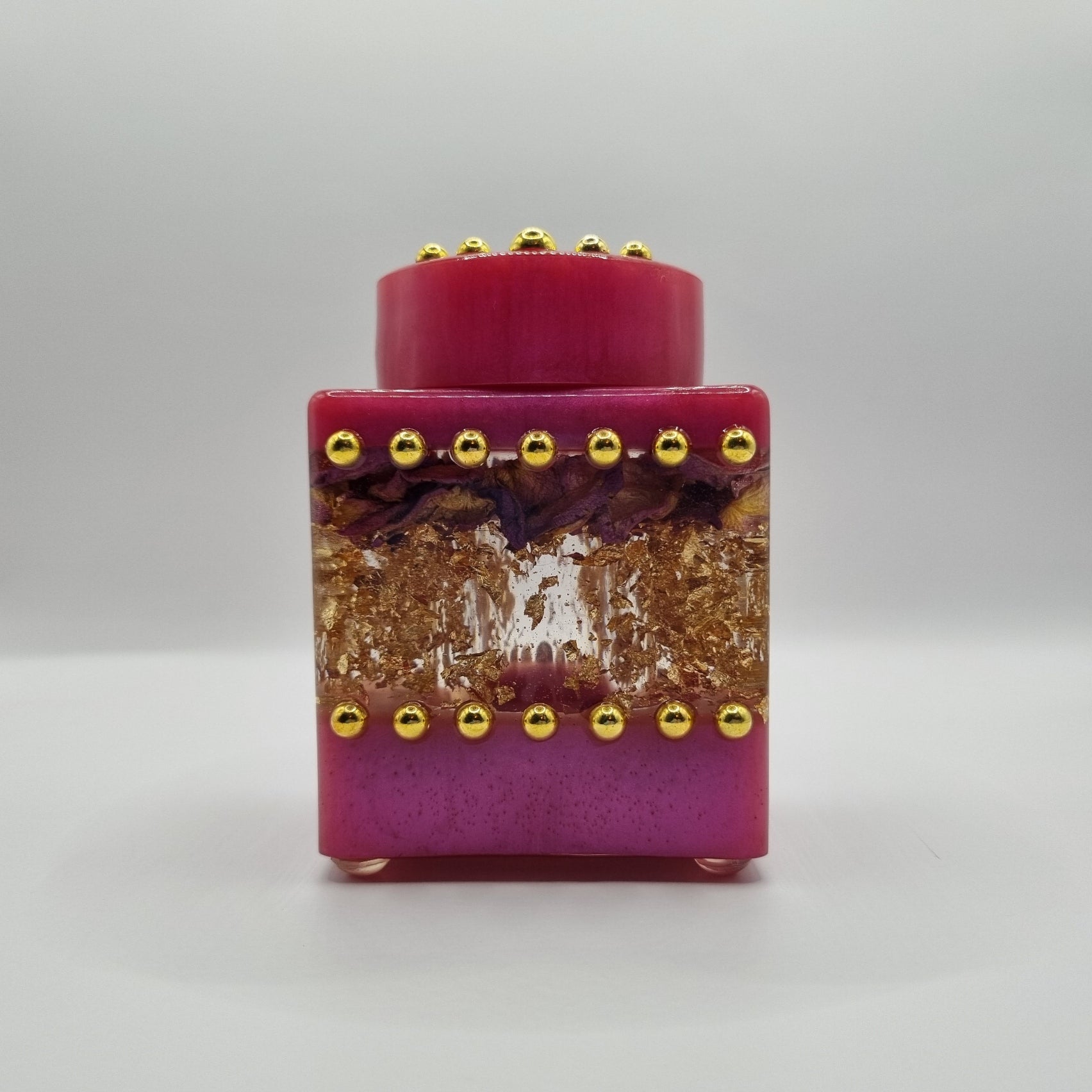 Fuchsia & Gold Rose Bouquet 3-piece Set - Decorative Storage Jar
