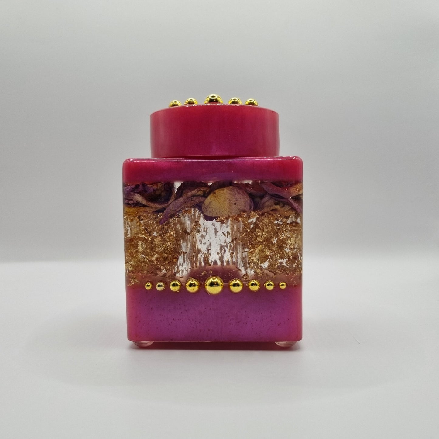 Fuchsia & Gold Rose Bouquet 3-piece Set - Decorative Storage Jar