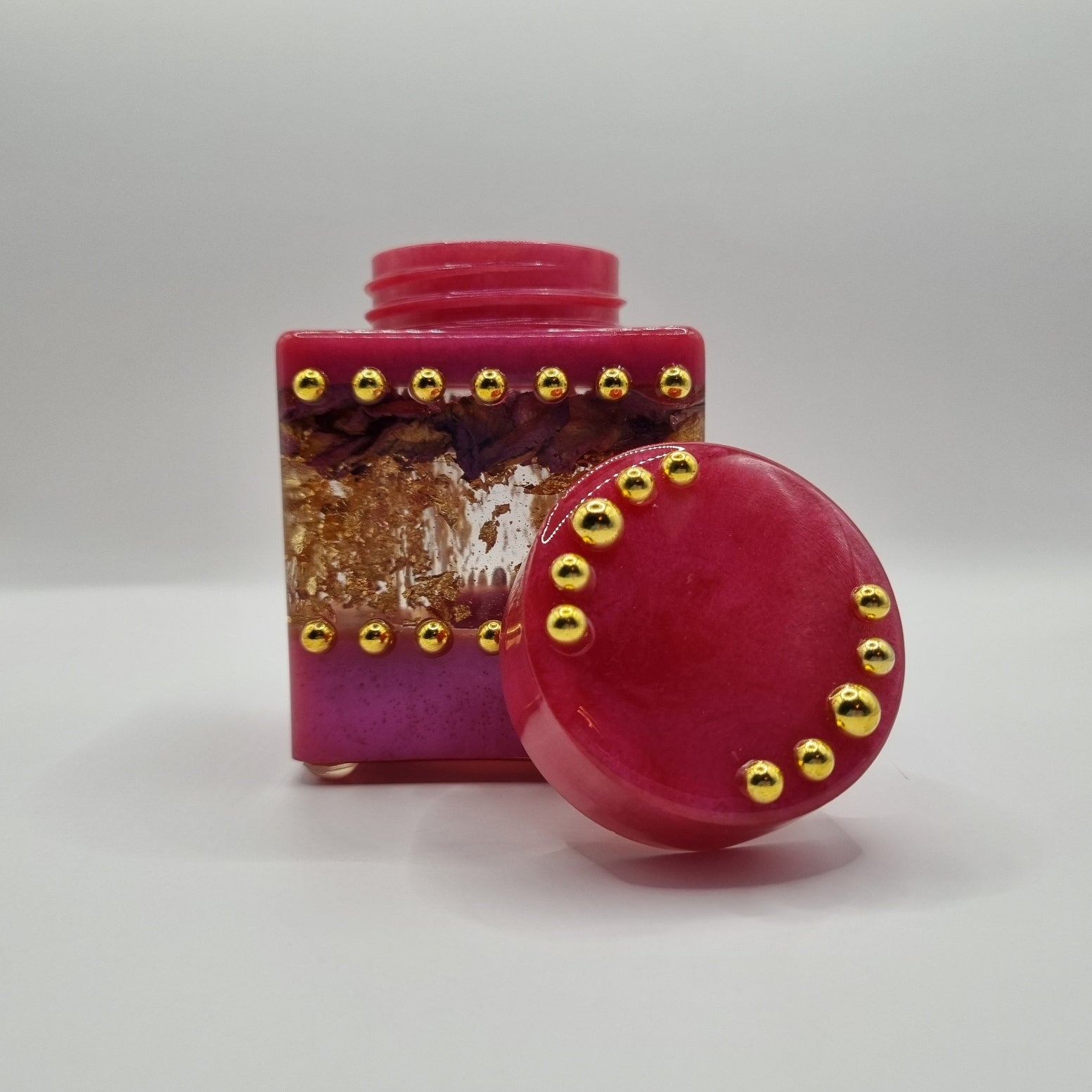 Fuchsia & Gold Rose Bouquet 3-piece Set - Decorative Storage Jar