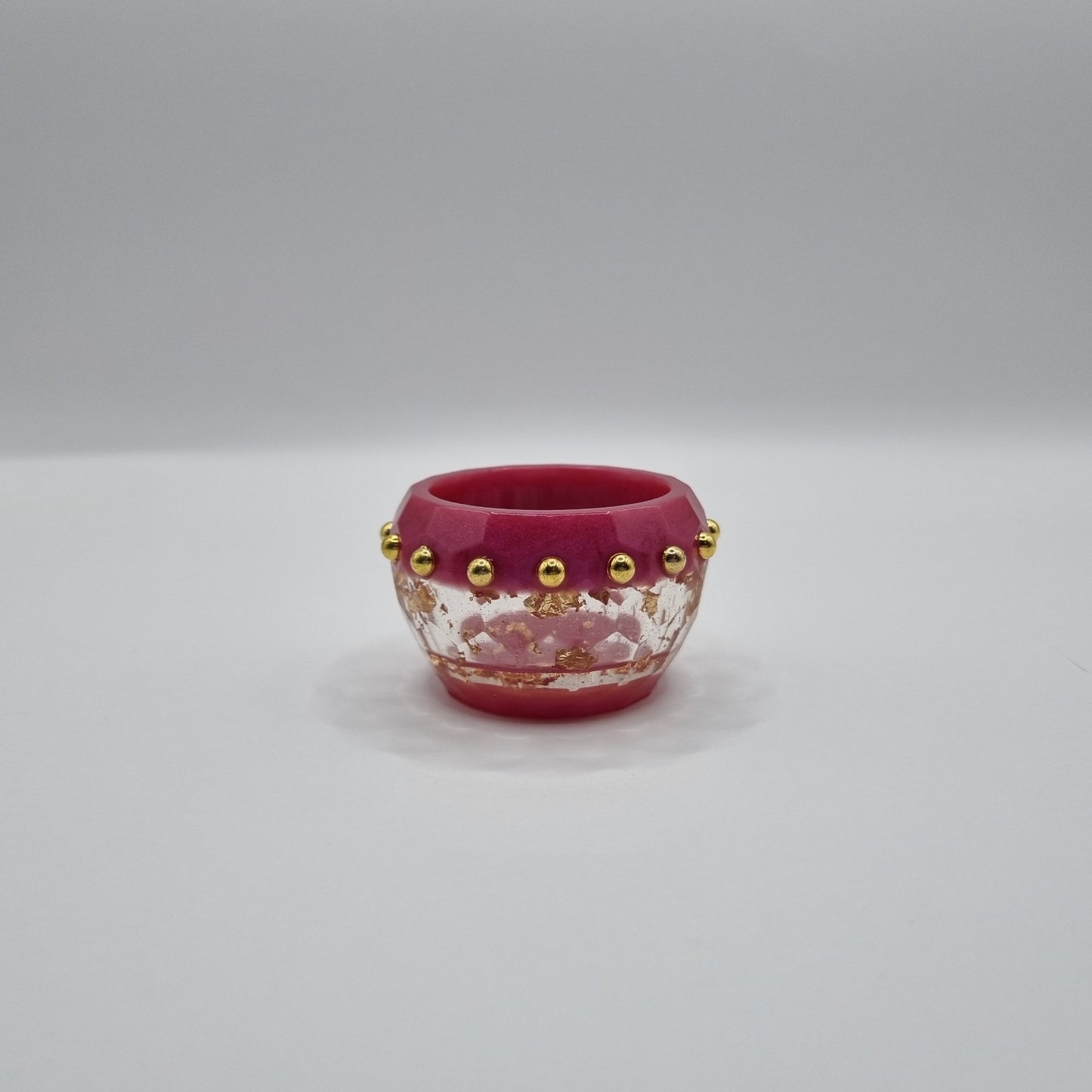 Fuchsia & Gold Rose Bouquet 3-piece Set - Decorative Trinket Pot