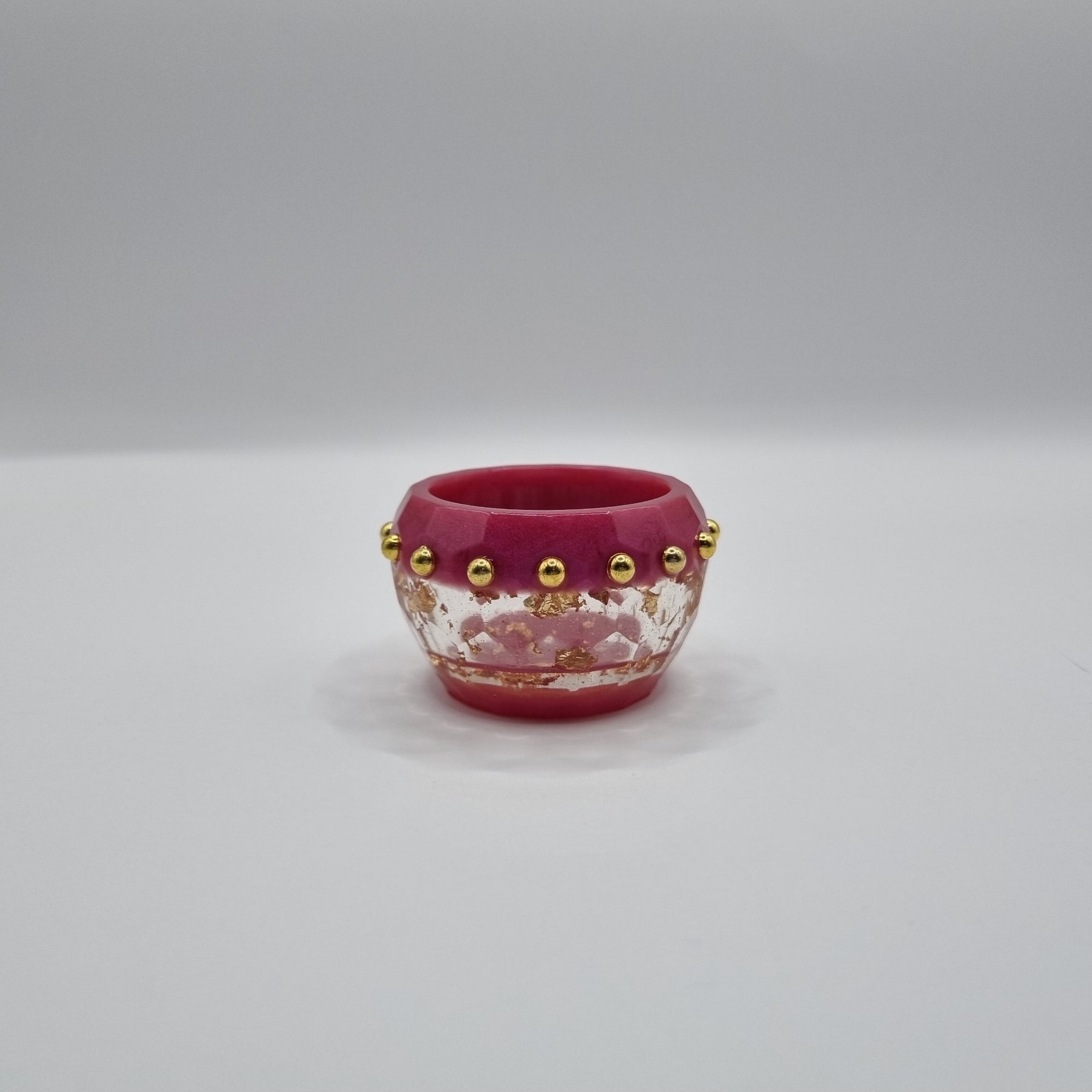 Fuchsia & Gold Rose Bouquet 3-piece Set - Decorative Trinket Pot