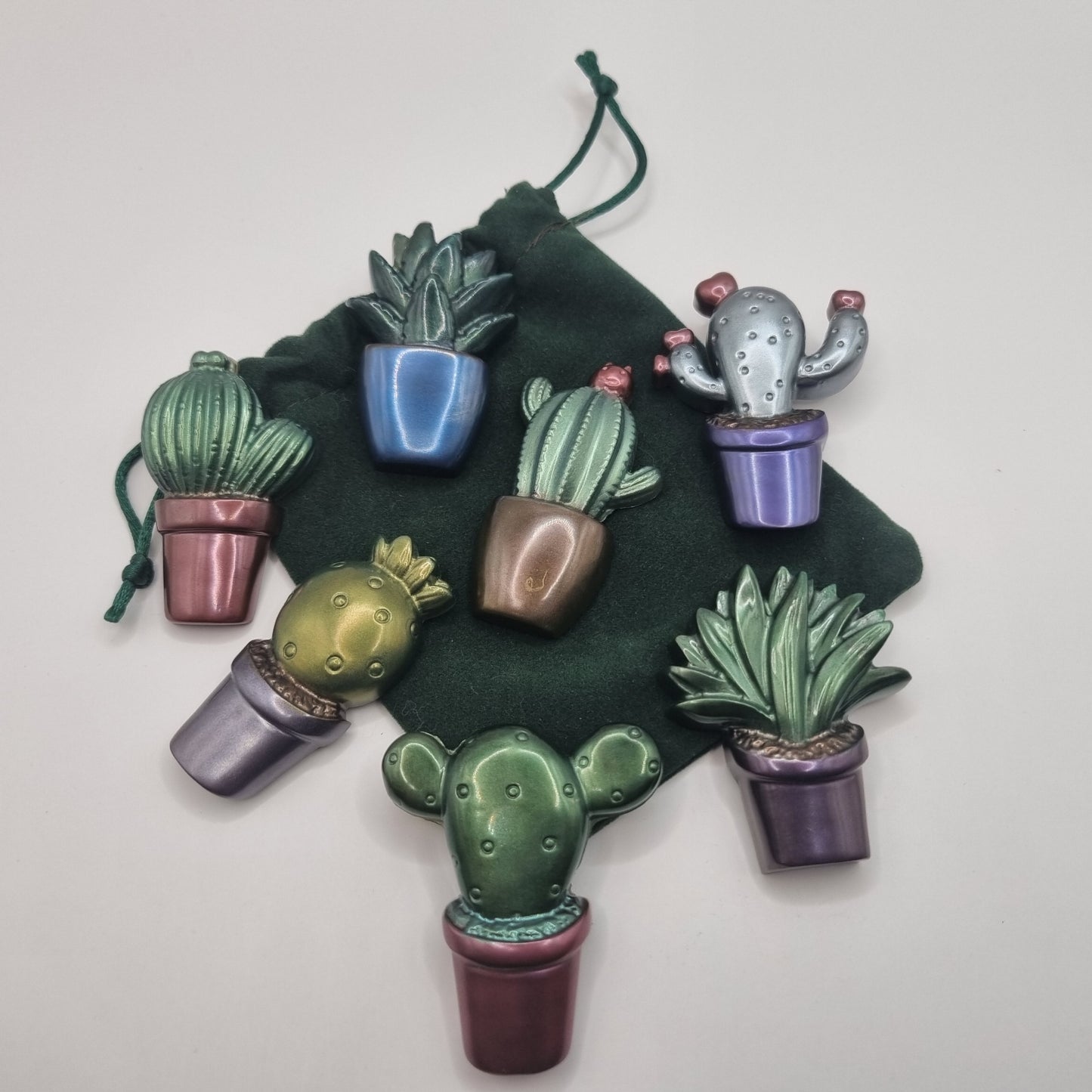 Set of 7 'Shades Of Green' Cactus Fridge Magnets