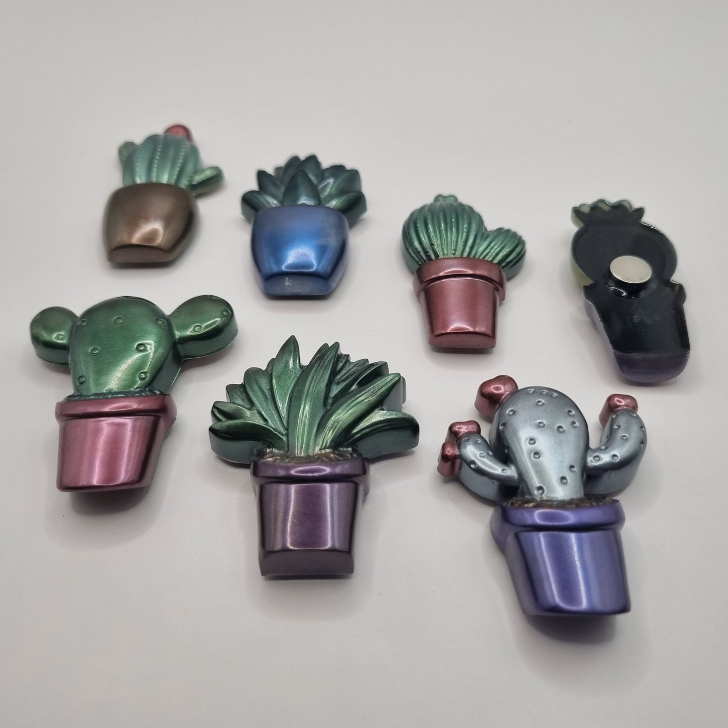 Set of 7 'Shades Of Green' Cactus Fridge Magnets