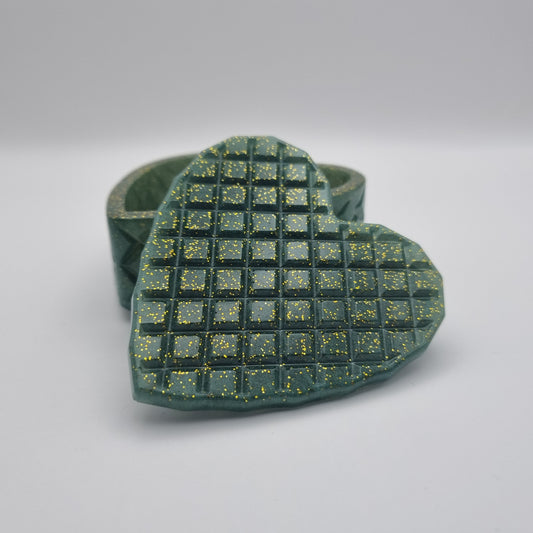 Dark Green & Gold Glitter Heart Shaped Box