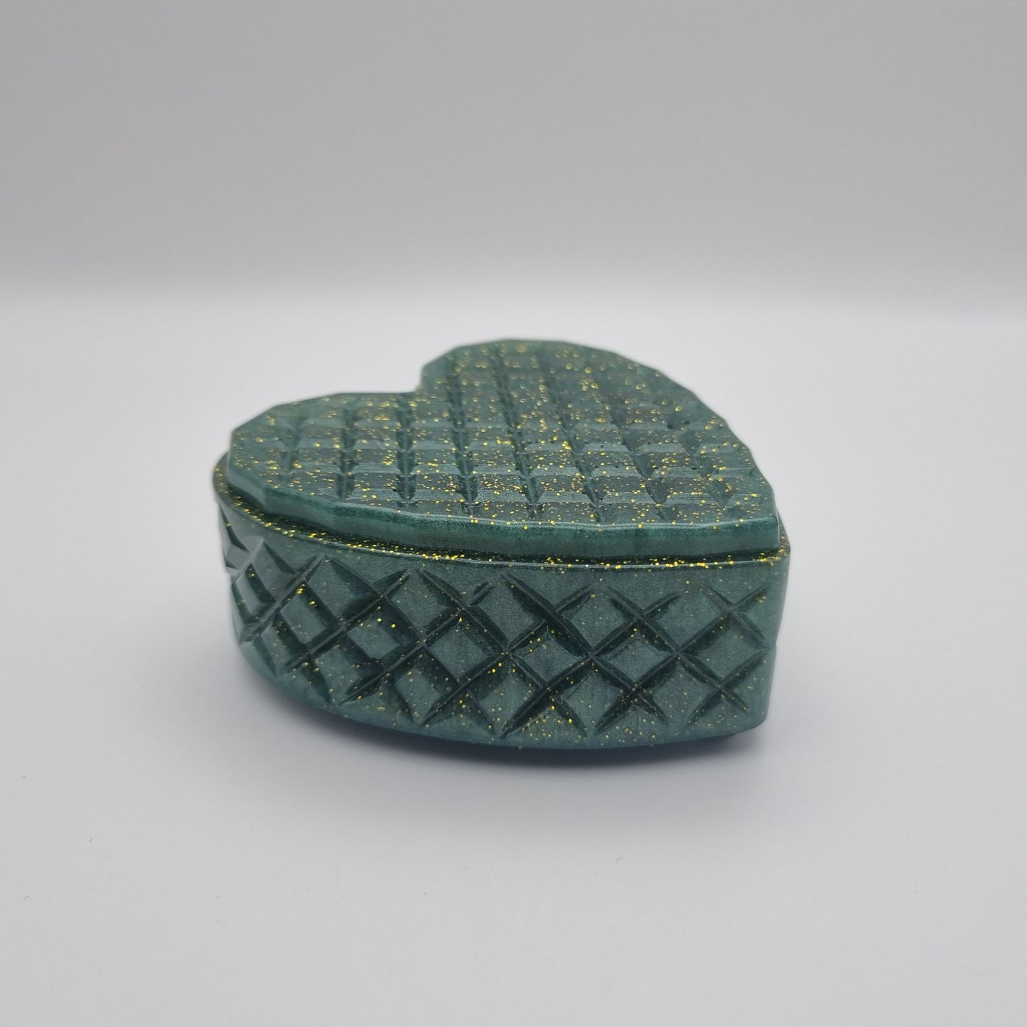 Dark Green & Gold Glitter Heart Shaped Box