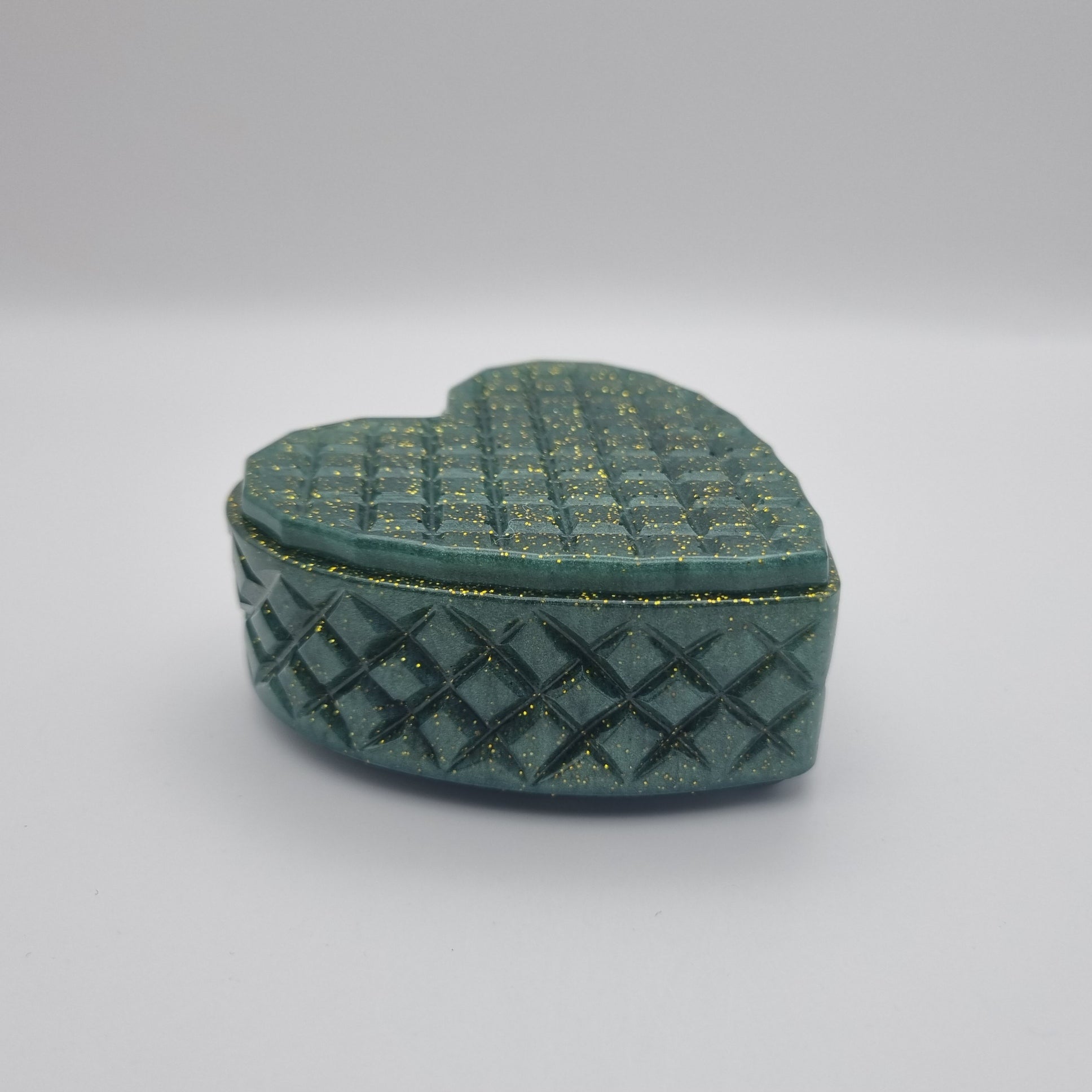 Dark Green & Gold Glitter Heart Shaped Box