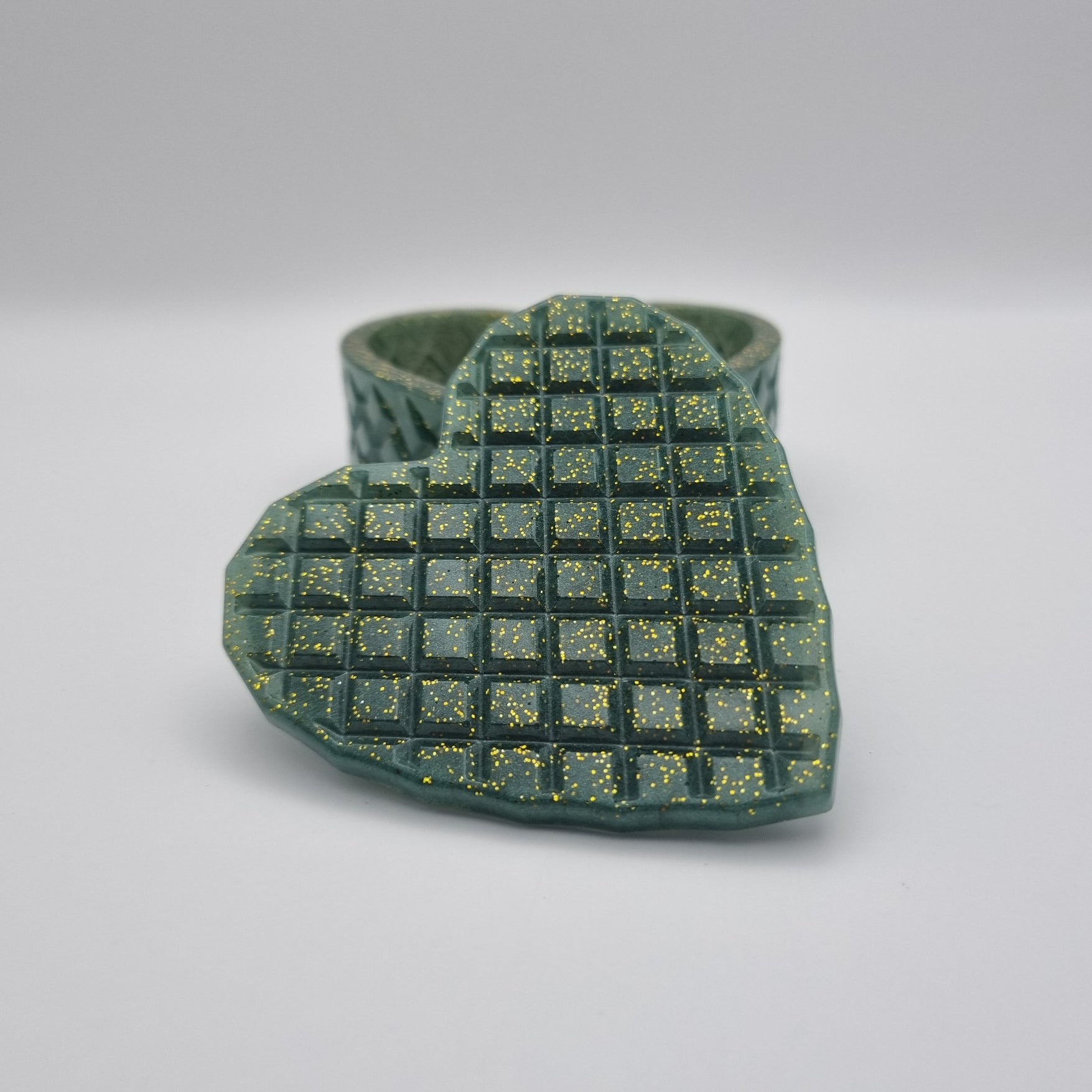 Dark Green & Gold Glitter Heart Shaped Box