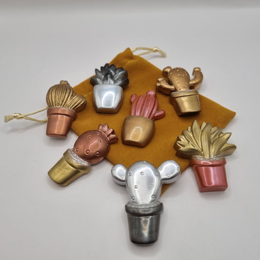 Set of 7 Metallic Coloured Cactus Fridge Magnets