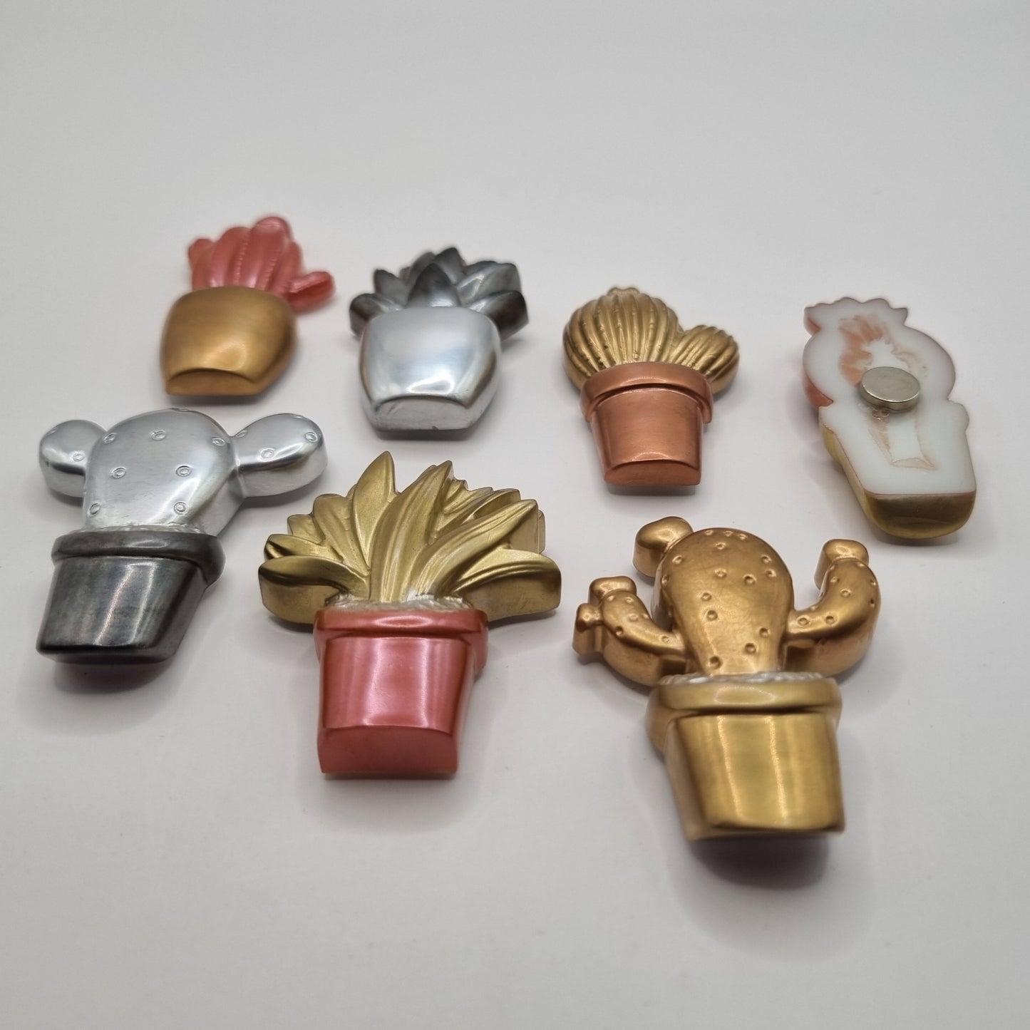 Set of 7 Metallic Coloured Cactus Fridge Magnets