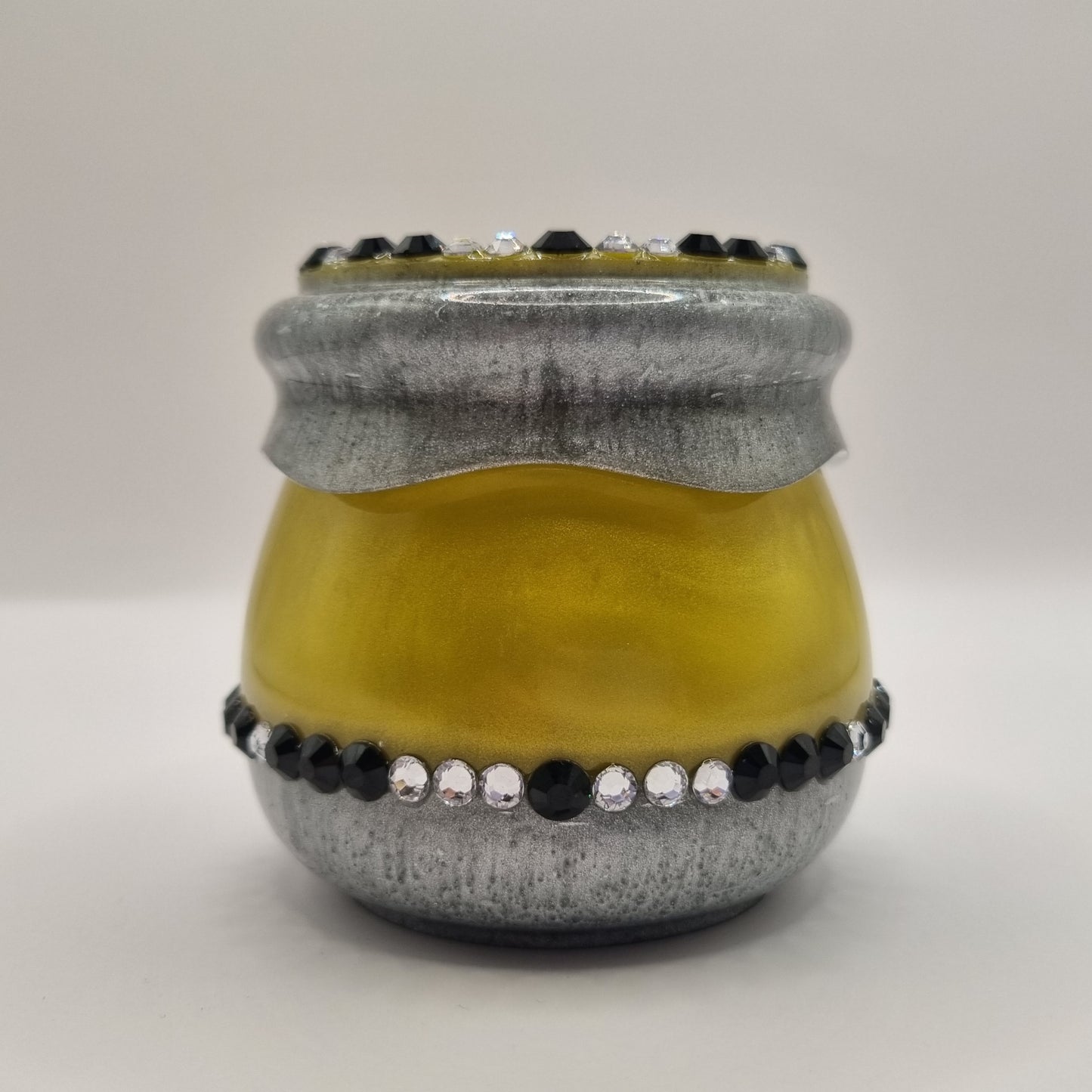 Cornflower Yellow & Metallic Silver Honey Pot Style Storage Jar