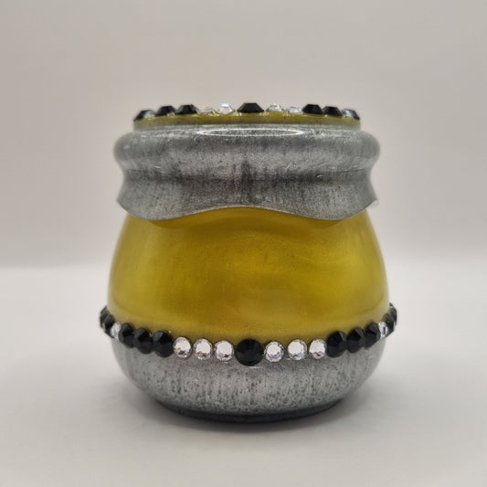 Cornflower Yellow & Metallic Silver Honey Pot Style Storage Jar