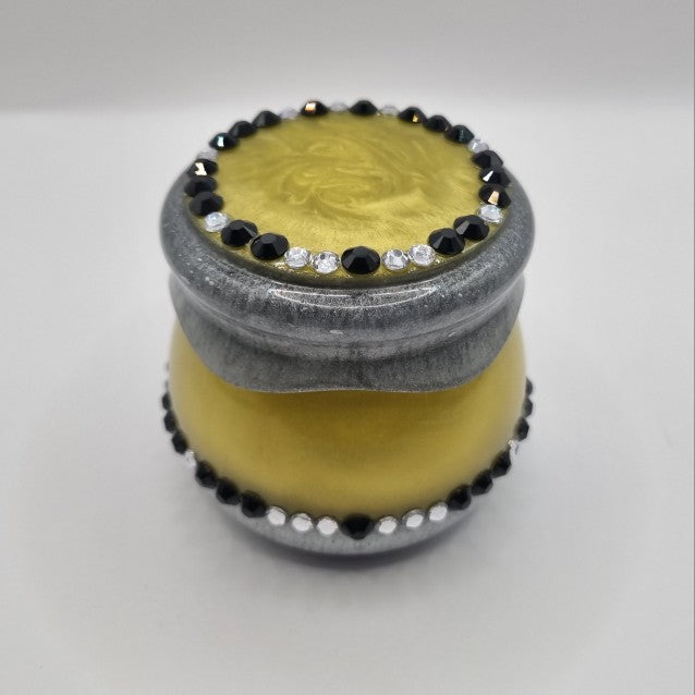 Cornflower Yellow & Metallic Silver Honey Pot Style Storage Jar