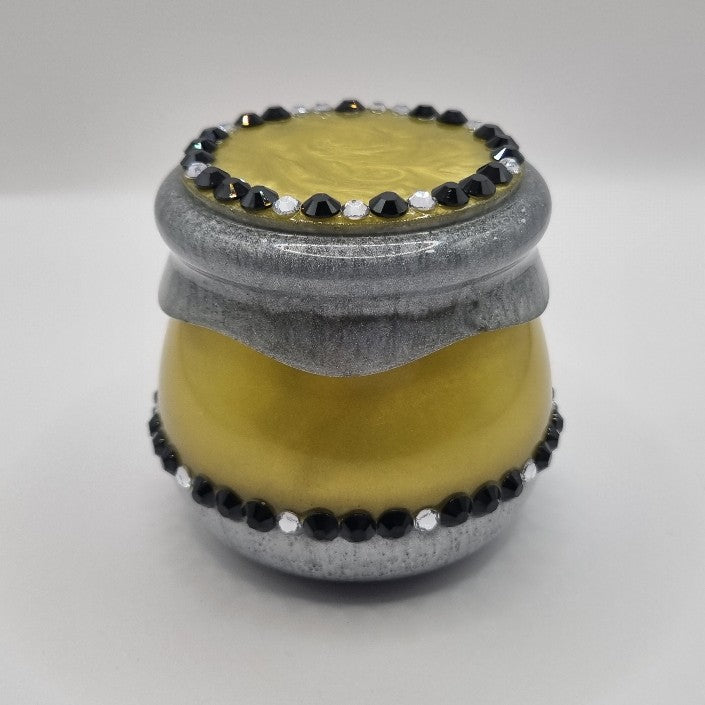 Cornflower Yellow & Metallic Silver Honey Pot Style Storage Jar