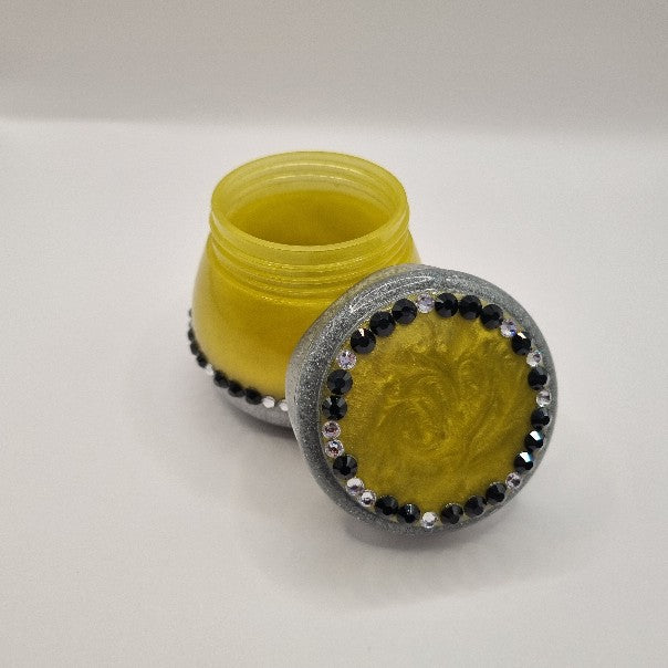 Cornflower Yellow & Metallic Silver Honey Pot Style Storage Jar