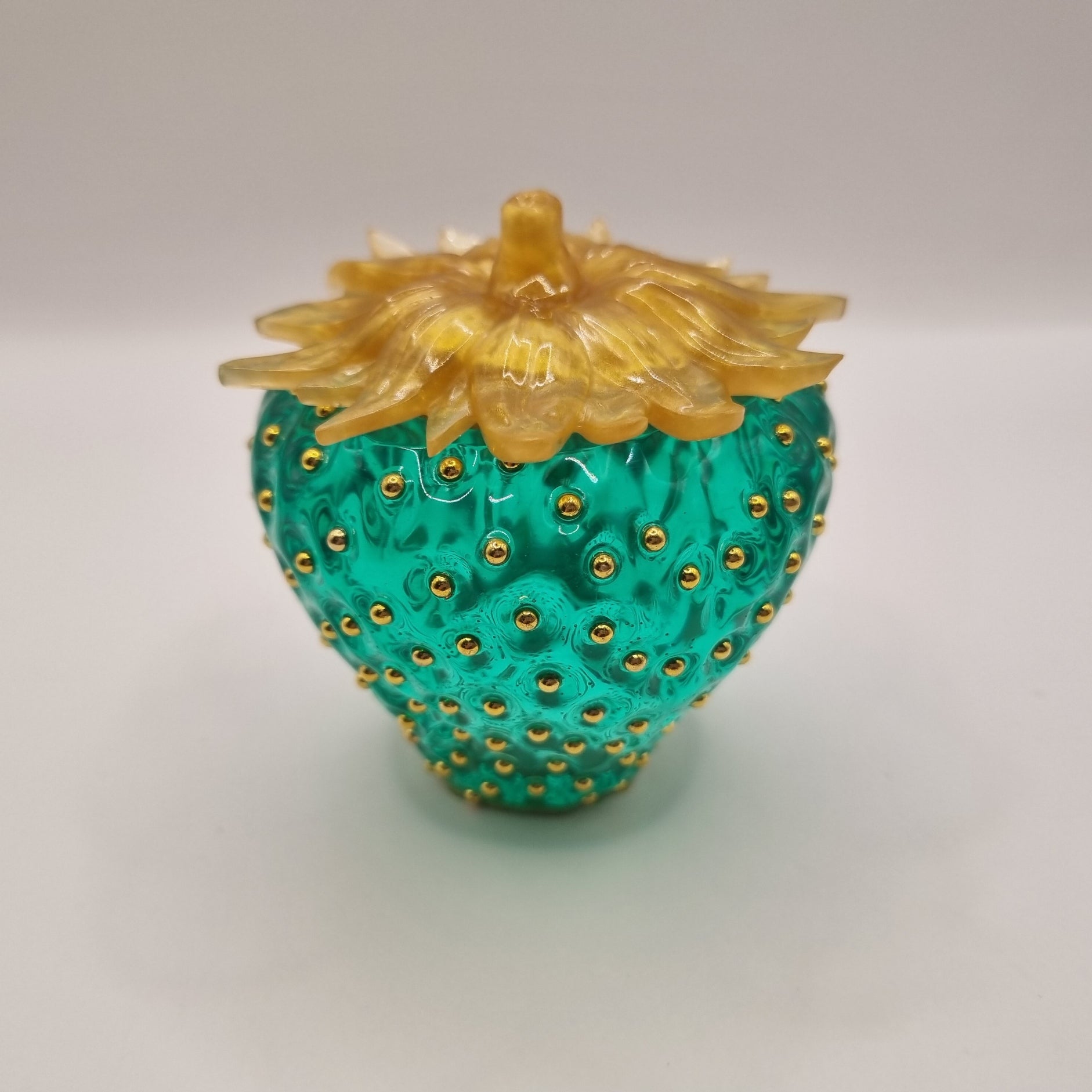 Novel Green & Gold Strawberry Trinket Pot