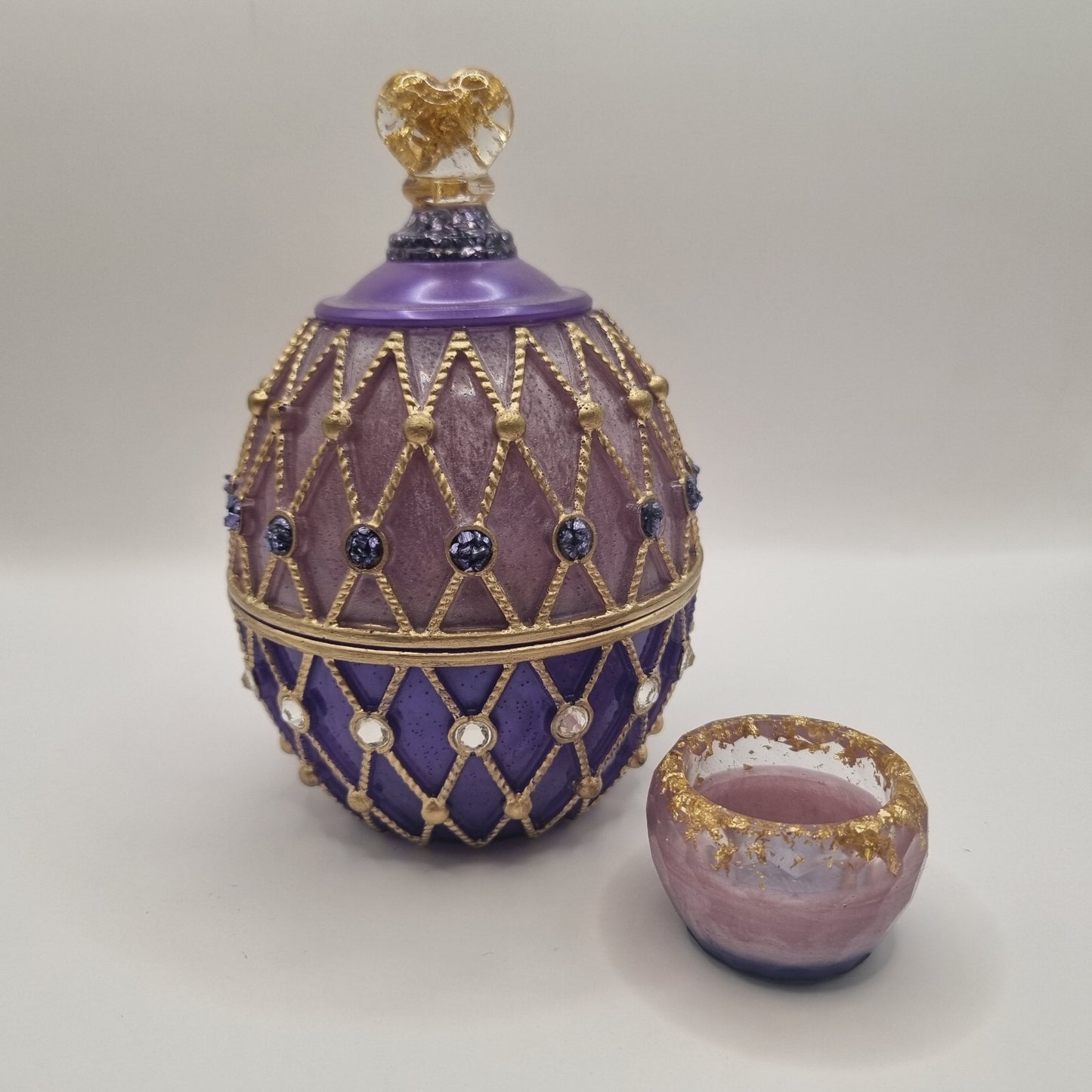 Purple Faberge Style Egg Shaped Jewellery Trinket Box & Ring Pot