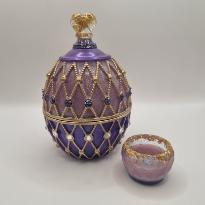 Purple Faberge Style Egg Shaped Jewellery Trinket Box & Ring Pot