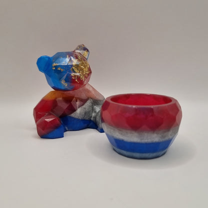 Multi-Colour Teddy Bear & Ring Pot